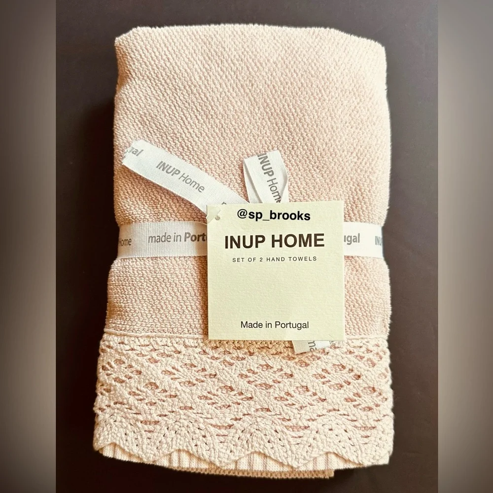 🎁INUP Home Cotton Bath Towel Set with Crochet Trim - 4 Pieces - Pink Sand